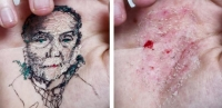 Nghệ sĩ Tây Ban Nha gây sốc khi khâu chân dung 20 người thân vào lòng bàn tay