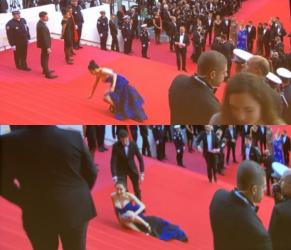 Người đẹp Trung Quốc trượt ngã, xém tí nữa là 'lộ hàng' trên thảm đỏ LHP Cannes